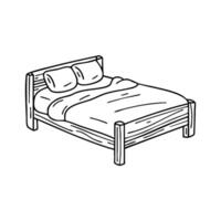 Mattress resting on a wooden bed frame with a slightly wrinkled sheet vector