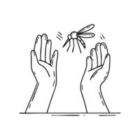 A hand attempting to swat a mosquito in midair vector