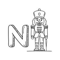 An Illustrations of Nutcracker beside a letter N vector
