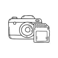 Memory card lying next to a camera vector