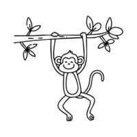 A playful monkey swinging between tree branches vector