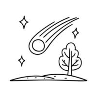 Meteor falling in the night sky, viewed from a hilltop vector