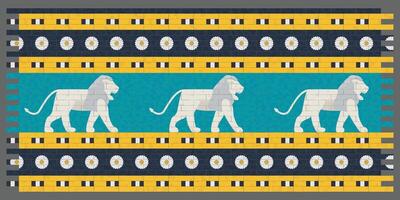 Repeatable Babylonian Brick Wall Pattern with Lions and Flowers vector