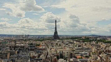 The Eiffel Tower is visible from above the Paris skyline. video
