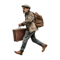 man with a suitcase running with a backpack png