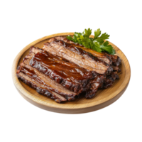 barbecue ribs on a plate with parsley on a transparent background png