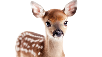 Young fawn gazes curiously into the camera, showcasing its delicate features in a bright, neutral setting png