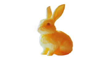 Colorful yellow rabbit sculpture resting on a white background in a creative art display png