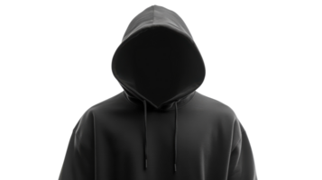 Mysterious figure in a black hoodie stands against a plain background with no visible features or identity png