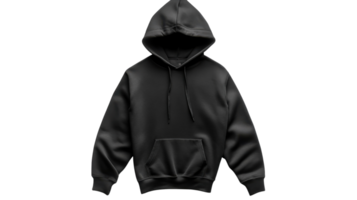 Stylish black hoodie with a front pocket and adjustable drawstring displayed against a plain background png