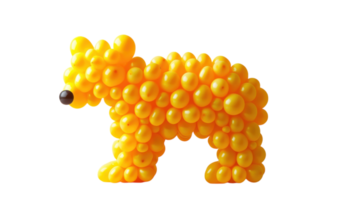 Yellow balloon bear sculpture crafted from round balloons in a playful artistic display png