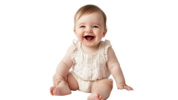 Baby Lachen während Sitzung auf ein Weiß Hintergrund, präsentieren rein Freude und Unschuld im ein sauber und beschwingt Atmosphäre png