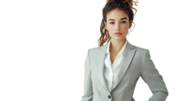 Professional woman in stylish business attire posed for a confident photo session in a studio setting png