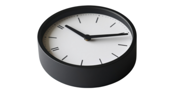 Modern round clock displaying the time with minimalist design in black and white png