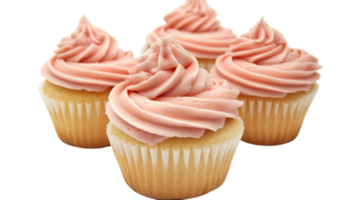Delightful pink frosted cupcakes arranged neatly on a white surface for a sweet treat png