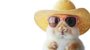 Rabbit wearing stylish sunglasses and a summer hat enjoys a playful day in a bright, cheerful setting png
