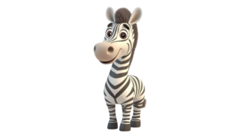 Fun cartoon zebra character standing upright with an engaging expression in a playful and colorful style png