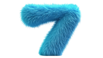 Bright blue fluffy number seven stands out against a plain background adding a whimsical touch to any design or display png