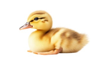 Cute duckling sitting comfortably on a plain background looking curious and playful while exploring its surroundings png