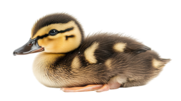 Cute duckling resting softly on a white background with fluffy feathers and distinct markings png