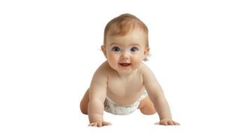 Baby crawling on hands and knees with a joyful expression in a bright and cheerful environment png