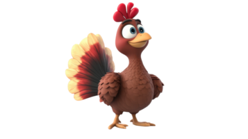 Cartoon turkey character standing upright with colorful tail and friendly expression png