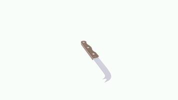 3D rendering of a knife with a wooden handle and curved blade video