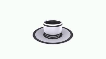 3D rendering of a striped coffee cup on a sleek circular saucer video