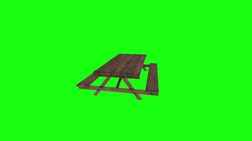 3D rendering of a wooden picnic table on a bright green background video