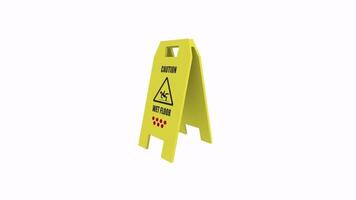 Caution sign indicating slippery surface in a 3D rendering video