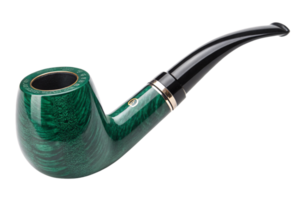 A vibrant green smoking pipe featuring intricate patterns, a gold rim accent, and a smooth black mouthpiece, blending elegance and functionality png