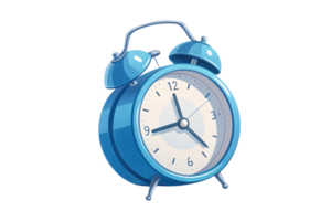 An illustrated blue alarm clock with a simplistic design, conveying charm and a whimsical approach to time management png