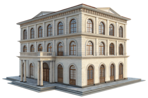 A neoclassical-style building, slightly different in proportions, adorned with symmetrical windows, stone textures, and a regal entrance framed by columns png