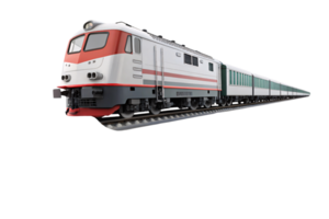A classic red-and-white train with multiple cars, exuding a nostalgic yet functional design, running on well-maintained tracks for passenger transportation png