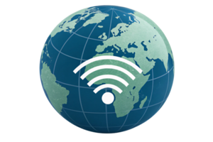A stylized globe displaying a Wi-Fi icon overlay, symbolizing the power of technology connecting continents and bridging geographical gaps effortlessly png