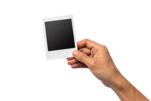 A hand holds a blank photo frame with a black square in the center, possibly symbolizing potential memories or stories waiting to be captured png