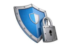 A more detailed security shield with a metallic border, a smaller crest, and a visible padlock, emphasizing layered protection and trustworthiness png
