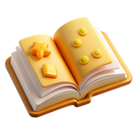 dramatic contemporary Open Book with Knowledge Symbols Transparent Background with Yellow Pages original png