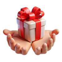 serene creative Open Hands Receiving Gift Transparent Background with Red Ribbon high resolution png