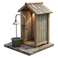 stunning rustic Outdoor Shower Side Angle Isolated with Rustic Style authentic png