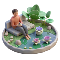extraordinary abstract Person Relaxing by Pond with Water Lilies Isolated Serene Setting exclusive png
