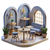 serene traditional Quiet Cafe Interior Empty Tables Cutout Element high quality png