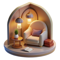 magnificent abstract Reading Nook with Soft Lighting Transparent Background detailed png