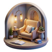 beautiful abstract Reading Nook with Soft Lighting Transparent Background high resolution png