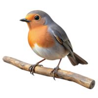 vibrant minimalist Robin Perched on Branch Transparent Background Profile View genuine png