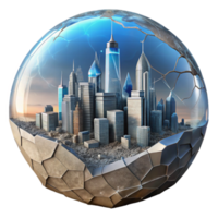 impressive vintage Sci Fi Cityscape Through Cracked Screen Isolated Element premium png