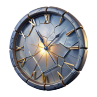 impressive artistic Shattered Clock Face with Glowing Cracks Transparent Background genuine png