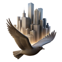 beautiful abstract Silhouette of Bird Flying Over Cityscape Isolated high resolution png