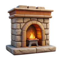 extraordinary creative Stone Fireplace Front View Transparent Background with Warm Lighting authentic png