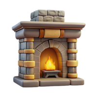 serene minimalist Stone Fireplace Front View Transparent Background with Warm Lighting authentic png